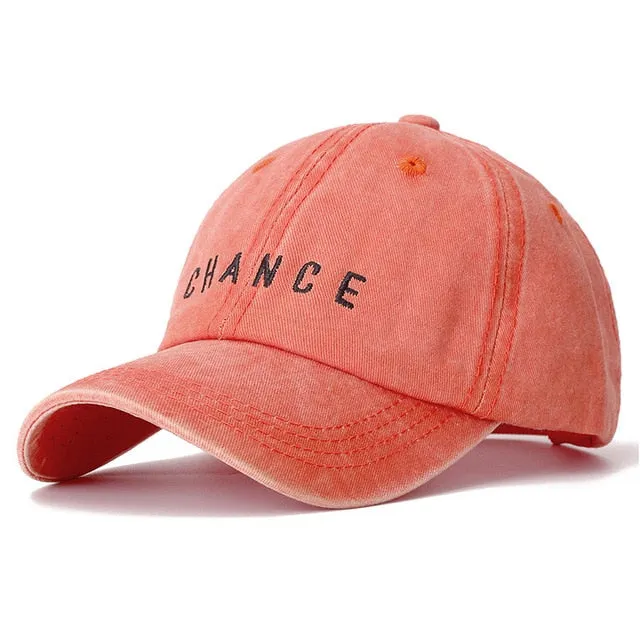 CHANCE Letter Embroidered Washed Cotton Baseball Adjustable Snapback Cap