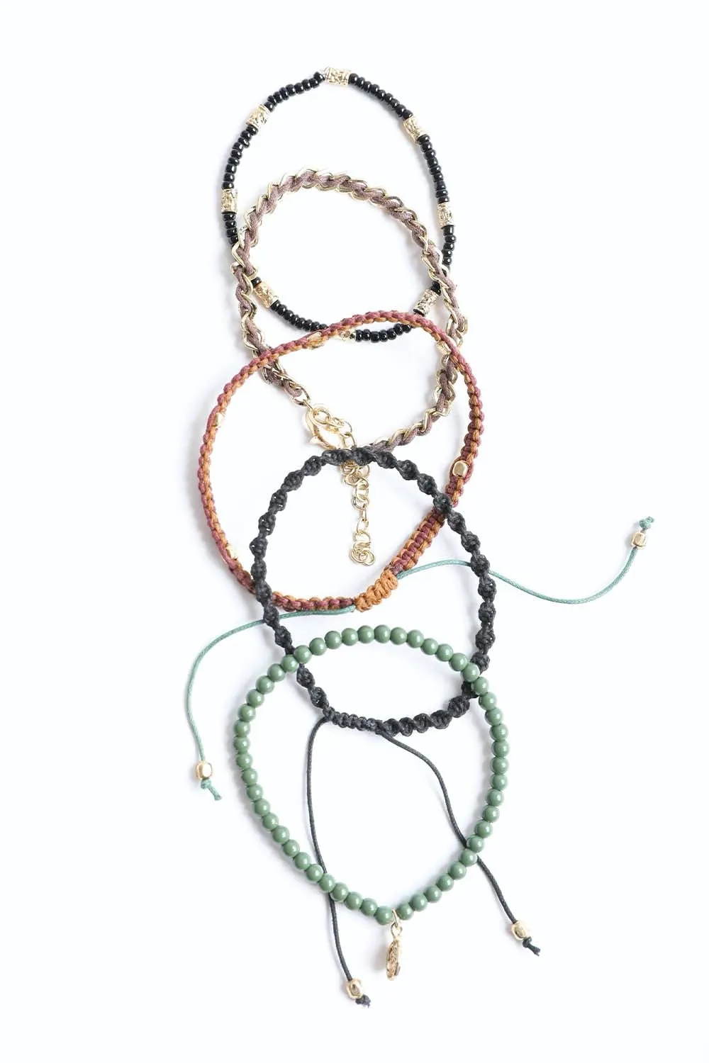 Stackable Bead & Woven Cord Bracelet