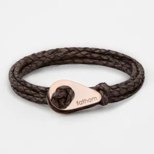 TABACO Braided Leather Bracelets Thimble Charm Wrap Wristbands for Men Women Dark Brown Four Wraps Rose Gold