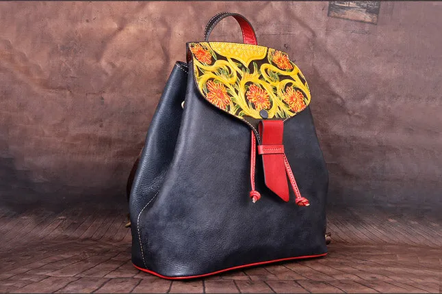Vintage Womens Leather Flap Backpack Bag Purse School Bag For Women